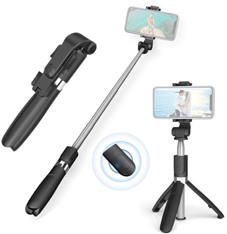 Andoer Selfie Selfie Stick Gimbalstabilisator för 3-i-1 bordsstativ för 27,5 tum Selfie Stick med 6-sektions teleskopisk stång med telefonklämma och avtagbar fjärrkontroll