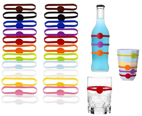 24 Marqueurs de Verre en Silicone - Étiquettes pour Boissons avec 12 Couleurs - Accessoires de Fête pour Marquer les Verres de Bière et Coupe - Décoration de Fête en Silicone Facile à Utiliser.