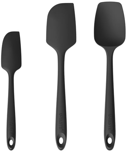 U-Taste silikonspatlar set med 3, 250 ℃ värmebeständig non-stick gummispatel, BPA-fri flexibel degskrapa och kakskrapa för matlagning mixa baka dekorera (svart)