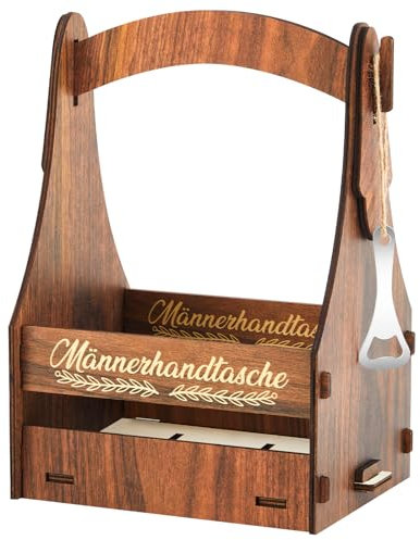 Marsui Männerhandtasche aus Holz 6 Flaschen Bierträger mit Flaschenöffner Bierflaschenträger Abnehmbar Herren Geschenke für Bierfest Geburtstag Vatertag Fußball Spiele(30.5 x 24.5 x 17.8 cm,Elegant)