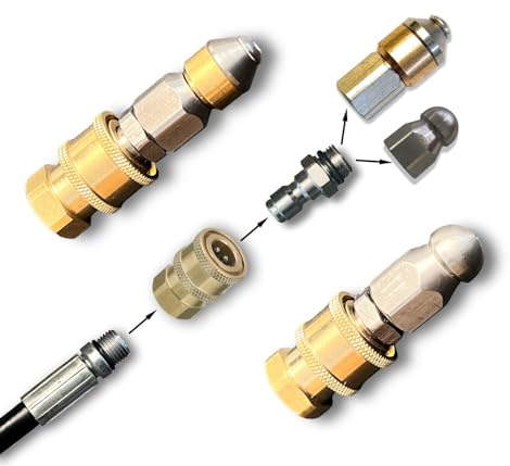 M&M Smartek 2x Rohrreinigungsdüsen 1/4 Zoll IG, Starr & Rotierend | Starre und rotierende Düse decken unterschiedliche Ablagerungen ab; robuste Metallausführung, kompakt und leicht wechselbar.
