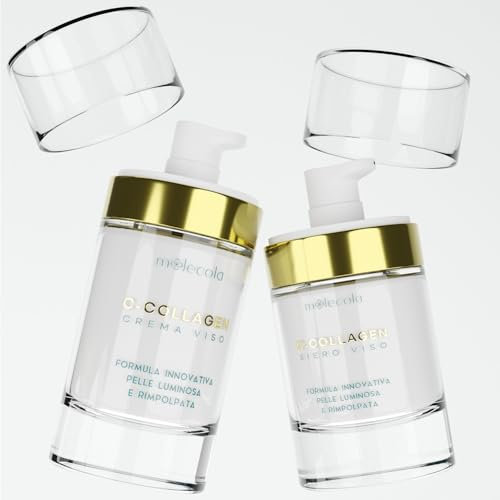 C- COLLAGEN Duo Crema Viso Antirughe e Siero Viso Idratante e Rimpolpante - con Acido Ialuronico, Peptidi di Collagene e Vitamina C - Levigante con Filtro Solare - Moolecola Beauty and Cosmetics