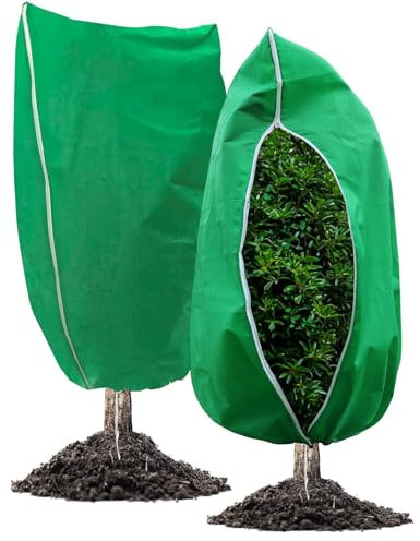 HASA zone Pflanzenschutz Winter 2Stk. 120 X 100cm Winterschutz für Kübelpflanzen, Wintervlies für Frostschutz Pflanzen &Pflanzenschutzzeltmit Reißverschluss &Zugband, Grün