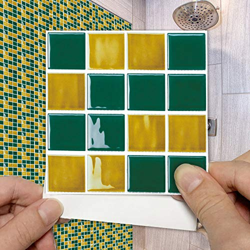 Fliesenaufkleber Grün Gelb Klebefliesen Küche Pvc Klebefliesen Küche,Wasserfest Fliesenaufkleber Bad,Küchenrückwand Selbstklebend Leicht Zu Schrubben 20 Stück(10x10cm)