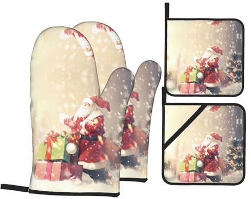 Babbo Natale Regali Guanti da forno e presine Set 4 pezzi Pesante Cucina Home Decor Cucina Natale Presentdiy