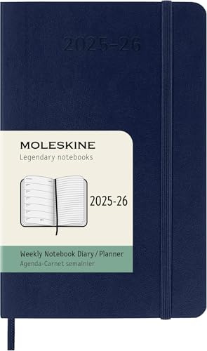 Moleskine Wochen-Notizkalender 2025-2026, 18-Monats-Wochenplaner mit Notizplatz, Weiche Einband und Gummiband, Taschenformat 9 x 14 cm, Saphirblau