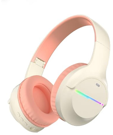 Fragolucyou Wireless Bluetooth Headphones-Colorful Lights,Large Battery Capacity,Foldable,Bluetooth 5.3,10 m Range,Stereo Surround,Built-in Microphone,Comfortable affixed Ears (pink)