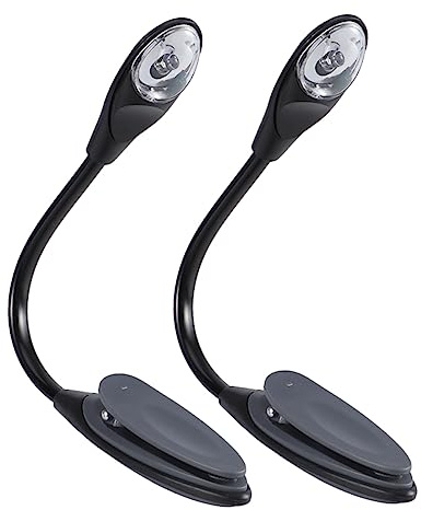 OFFSCH Lámparas de Lectura para Libros con Clip Flexibles y Luz sin Parpadeo, 2 Piezas Negras de Plástico con Batería de Botón, Ideales para Viajar y Leer Cama