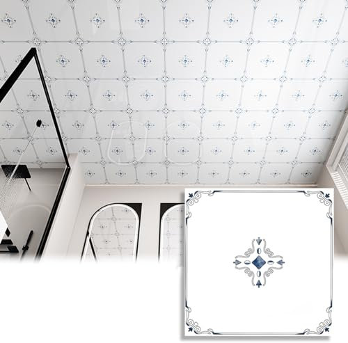 Deckenfliesen, Paneele, Selbstklebende PVC-Deckenpaneele, 12 x 12 Zoll, dekorative Deckentapete für Badezimmer, Dusche, Garage, abgehängte Decke, gewerbliche Wandverkleidung/Vertäfelungsplat