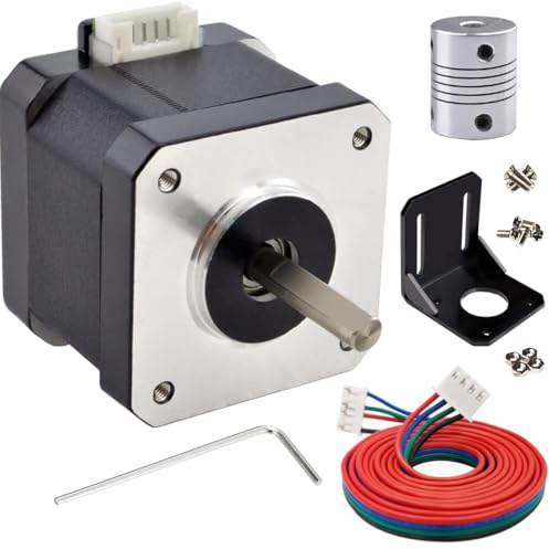 Moteur pas à pas JYUDAUFU Nema 17 42 × 38 mm DC 12 V pour imprimante 3D, axe 1,8°, avec câble biphasé 4 broches de 1 m, support, accouplement, pour imprimante 3D Creality CR-10 10S Ender 3
