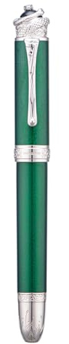 HONG DIAN N25 Piston Fountain Pen, Extra Fine Nib Snake Stereoscopic Carving Design with Metal Case Set (Emerald Green)