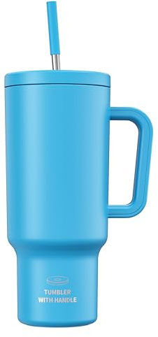 CCN Borraccia con Cannuccia, tazza termica da 1,2 l, mantiene il calore per 10 ore e si raffredda per 34 ore, thermos senza BPA, bicchiere in acciaio inox, impermeabile al 100%, Blu Cielo