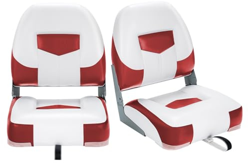 HOMASIS Set di 2 Sedili Pieghevoli per Barca, Sedia con Schienale Basso con Imbottitura in Spugna, Sedile Timone, Sedile Pescatore Ergonomico con Cinghie, 50 x 42 x 52 cm (Rosso)