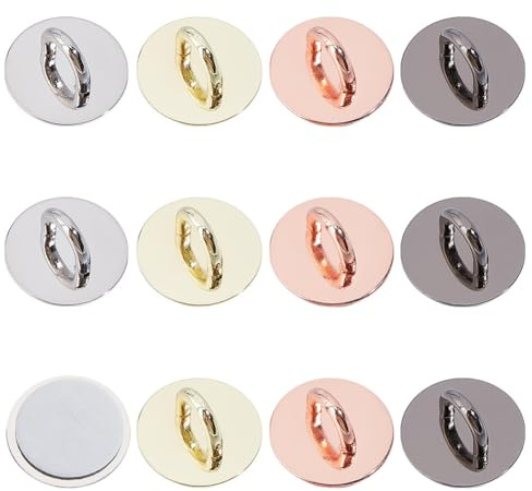 DELORIGIN 12Pcs Phone Charm Hook Adhesive Alloy Phone Finger Grip Loop Stand Cellphone Finger Ring Round Grip Holder for Phones Case Pad Tablet Accessories DIY Hanging Supplies (4 Colors)