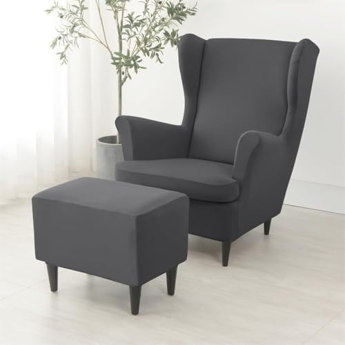 ABZDUNG 2 Stück Stretch-Schonbezüge for Ohrensessel und Ottomane, 1-Sitzer-Sofabezug mit Kissenbezug, waschbar und abnehmbar, for Bar, Wohnzimmer, Schlafzimmer(Grigio Scuro)