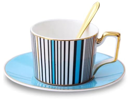 Taza de café de porcelana china europea a rayas, taza de té de la tarde inglesa, taza de café con leche, taza de cerámica pintada pequeña, exquisito juego de té