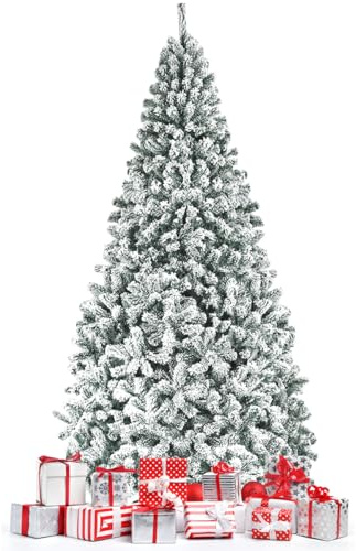 COSTWAY Albero di Natale Artificiale 180/225/270 cm, Albero di Natale Innevato con 600/1010/1498 Rami Folti e Base di Metallo con Cuscinetti Antiscivolo, Ideale per Casa, Ufficio e Negozio (270 CM)