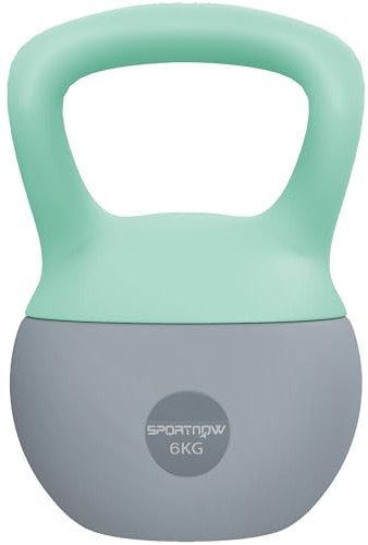 SPORTNOW Kettlebell 6 kg Soft Kettlebell con riempimento di sabbia in metallo e impugnatura antiscivolo per l'allenamento domestico di bodybuilding Verde e Grigio Centro Fitness
