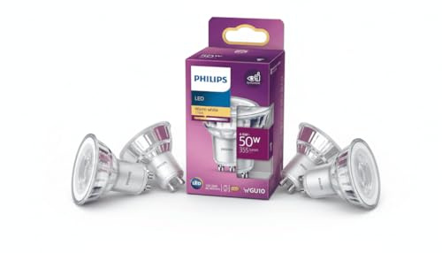 Philips LED Light Bulb, GU10, 4.6W, Warm White 2700K, 4 Pack | 355 Lumens, 36° Beam Angle