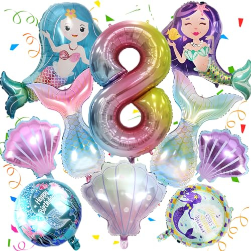 10 Stück Meerjungfrau Luftballons Set, 8. Geburtstag Deko Mädchen | Meerjungfrauenflosse Ballons, Mermaid Folienballons, Kindergeburtstag Deko, Für Unterwasser-Party, Ozean Thema Dekoration