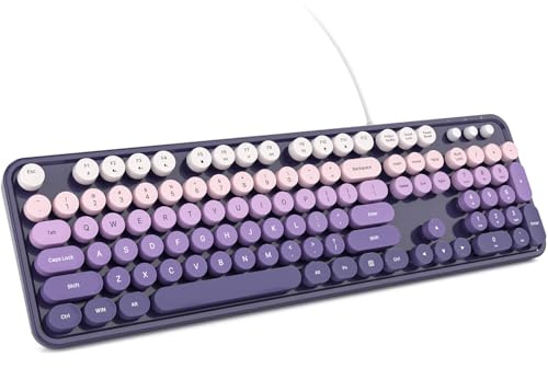 KNOWSQT Wired Computer Keyboard - Purple-Gradient Colorful Retro Full Size Round Keycaps Plug and Play Typewriter Cute Keyboards for Windows, Laptop, PC, Desktop, Computer