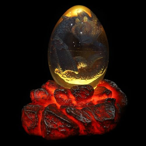 Cabilock Dragon Egg Resin Crafts with Lighted Lava Base, 2Pcs Purple Dinosaur Eggs Home Decor Accent for Collectible Display and Mythical Decoration