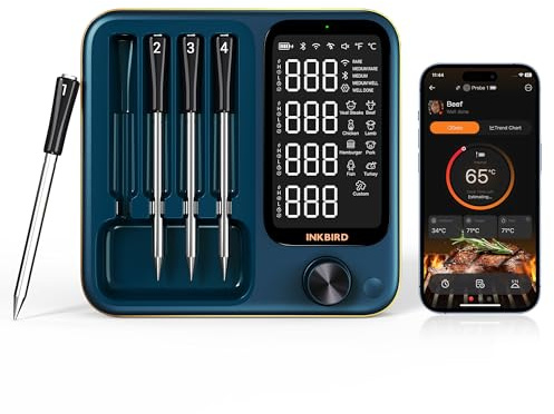 INKBIRD Meat Thermometer with 4 Multi-sensor Probes, Wireless Meat Thermometer with NIST Accredited Accuracy, Apple Watch Monitor, Temperature Alarms, Smart Meat Thermometer for BBQ, Grill, Oven