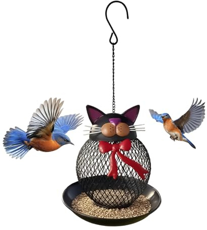 Protoence Mangiatoie Per Uccelli Selvatici,Stazione Di Alimentazione Decorativa A Forma Di Gatto In Metallo - Mangiatoia Da Giardino Per Uccelli | Per Giardino Balcone Terrazzo e Attira