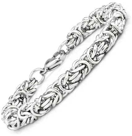 SAGA GIOIELLI Bysantinskt rostfritt stål herrarmband 4 mm – elegant justerbart herrarmband 18–21 cm – vattentåligt, oxiderar, present till herr pojkvän make stål presentförpackning