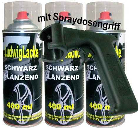 LudwigLacke 3 Lackspray Schwarz glänzend 400 ml je Spraydose + Spraydosengriff