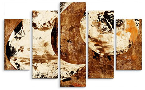 Paul Sinus Art 5 teiliges Wandbild auf Leinwand (Gesamt: H: 100cm B: 160cm) Keilrahmenbild Canvas Fotodruck Leinwandbild Leinwanddruck Kunstdruck Wandbild braun weiß schwarz Formen