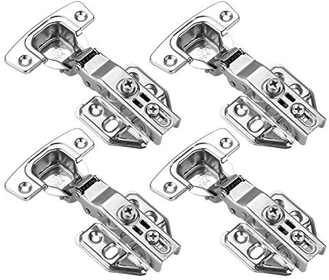 JQK Cabinet Hinges, 100 Degree Soft Closing Full Overlay Door Hinge for Frameless Cabinets, Stainless Steel Nickel Plated Finish, 4 Pack, CH100-P4