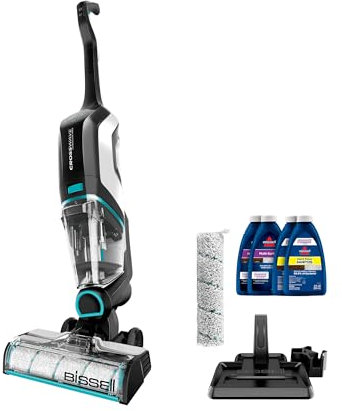 Bissell, 2554A CrossWave Cordless Max All in One Wet-Dry Vacuum Cleaner and Mop for Hard Floors and Area Rugs, Black/Pearl White with Electric Blue Accents