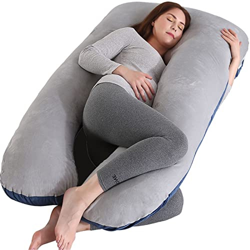 Amagoing 55 inches Pregnancy Pillows for Sleeping, U Shaped Maternity Full Body Pillow for Pregnant Women with Hip, Leg, Back, Belly Support, Washable Velour Cover Included