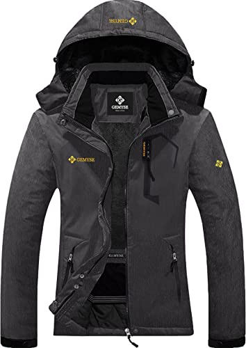 GEMYSE Veste de Ski Femme Imperméable Coupe-Vent Manteau d'Hiver Chaud avec Capuche de Montagne Extérieur en Polaire(Gris Graphite,XL)