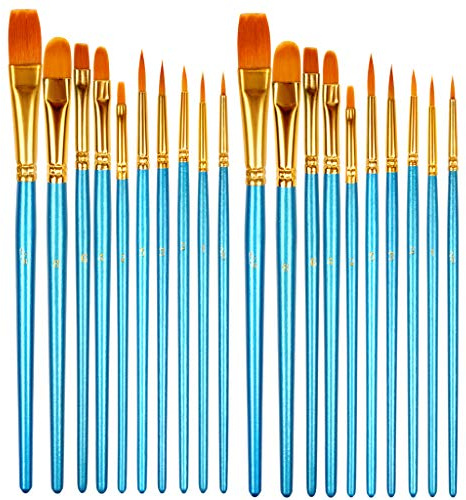 HTHL Juego de 20 pinceles - Pinceles de pelo de nailon para acrílico, óleo, acuarela, gouache y pintura facial - Profesionales y principiantes (Azul)
