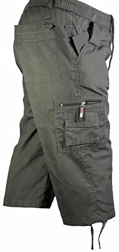 look now Mens 3/4 Summer Shorts Elasticated Waist Cargo Combat Three Quarter Holiday Pants (MM - Grey, Large)