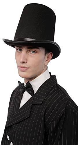 Sombrero de Copa de Color Negro, Gorro de Fieltro Satén, Chistera Mago Hombre con Cinta de Raso para Disfraces Cosplay Carnaval Halloween (Negro)