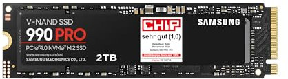 Samsung 990 PRO NVMe M.2 SSD, 2 TB, PCIe 4.0, 7.450 MB/s Lesen, 6.900 MB/s Schreiben, Interne SSD, Interne SSD für Gaming und Videobearbeitung, Schwarz, MZ-V9P2T0BW