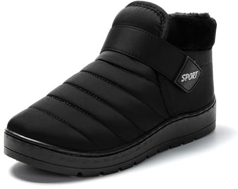 JOMIX Pantofole Donna Stivali Invernali Ciabatte Chiuse Calde da Casa Scarpe Mocassini da Inverno Babbucce Pelose Comode con Chiusura a Strappo Regolabile MD8663-1 (Nero, 38)