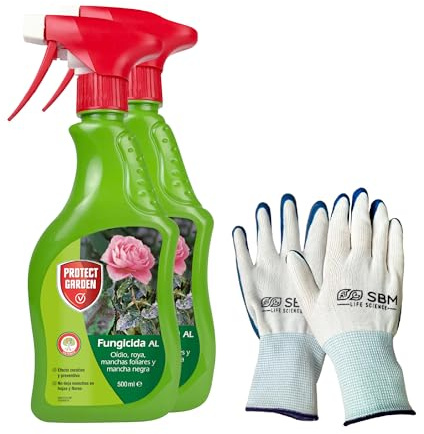 Fungicida amplio espectro especial contra el oídio del rosal, 500ml X2 + guantes jardíneria