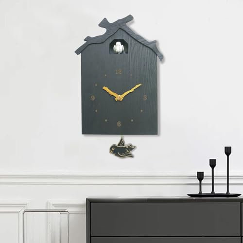Kamanan Cuckoo Kuckucksuhr mit Vogelstimme, Modern Pendeluhr Wanduhr mit Nachtruhefunktion, Moderne Kuckucksuhr mit Pendel, Batteriebetrieben Moderne Schwarzwalduhr Heimdekoration