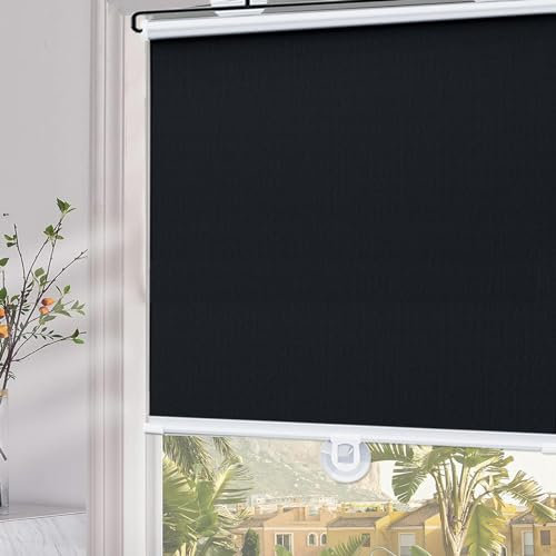 Thermo-Verdunkelungsrollo,Rollos ohne Bohren,40-80cm breite Fensterrollos,Einziehbare Sonnenschutzrollos für Büro und Zuhause,Mit Saugnapf,Schwarz-80x165cm/31x65in