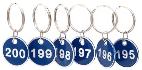 NanTun Aluminium nummer-taggar med nyckelringar - 200-pack, nummer 1-200, blå