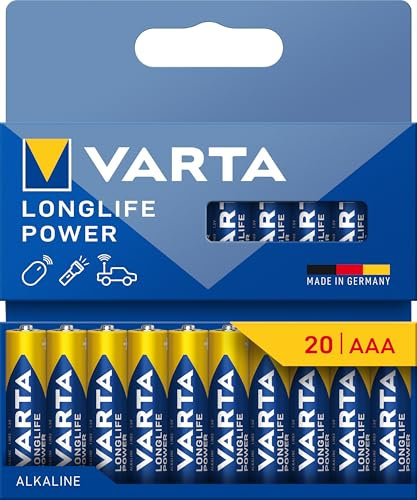 VARTA Pile AAA, confezione da 20, Longlife Power, Alcaline, 1,5V, ideale per giocattoli, mouse wireless, torce elettriche, imballaggio riciclato al 90%, Made in Germany