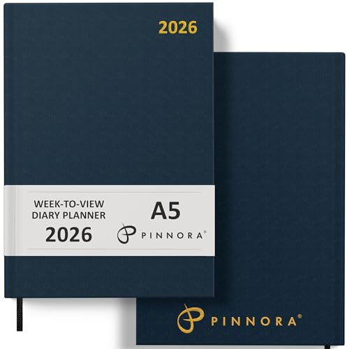 Pinnora 2026 Diary A5 Week to View, Navy Blue Year Planner Organiser 2026 Week To View, 2026 Planner, Home, School & Office, Hard Back 2026 Diaries, A5 & A4 2026 Diary in Day Per Page & Week To View