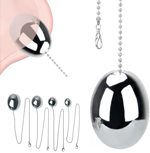 Eiförmiger Analplug mit 50cm Kette Metall Analkugeln Analkette Anal Dildo Anal Ball Butt Plug Analhaken Anus Dilator Groß Ei Buttplug Vagina Masturbation Analsexspielzeug für Frauen Männer（L）
