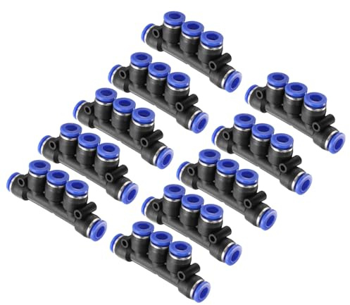 sourcing map 10pcs Inline Manifold Union Fitting 6mm(15/64) OD 5 Ways Plastic Pneumatic Push to Connect Tube Fittings Push Lock Quick Release Connectors