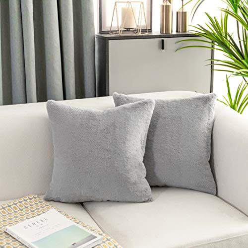 Home Brilliant Set of 2 Large Cushion Cover 65 x 65 cm Couch Bench Floor Decorative Square Pillowcase Faux Fur Cushion Covers 65x65, Grey