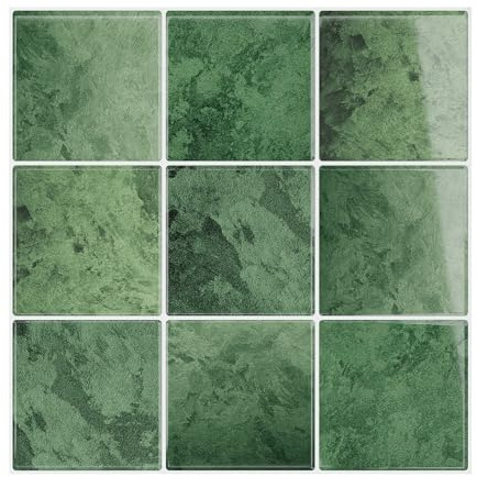 VEELIKE Azulejos Adhesivos Baño Verdes Vintage Cuadrados 3D Baldosas Adhesivas Pared Cocina Mármol Verde Brillante 6 Piezas Vinilo Azulejos Cocina Impermeable Lavadero Chimenea 30,5 cm x 30,5 cm
